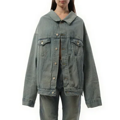 Balenciaga Women's Off Shoulder Selvedge Denim Jacket In Blue