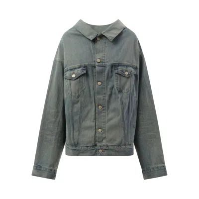 Balenciaga Women's Off Shoulder Selvedge Denim Jacket In Blue