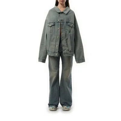 Balenciaga Women's Off Shoulder Selvedge Denim Jacket In Blue