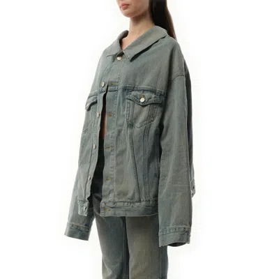 Balenciaga Women's Off Shoulder Selvedge Denim Jacket In Blue