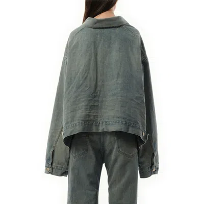 Balenciaga Women's Off Shoulder Selvedge Denim Jacket In Blue