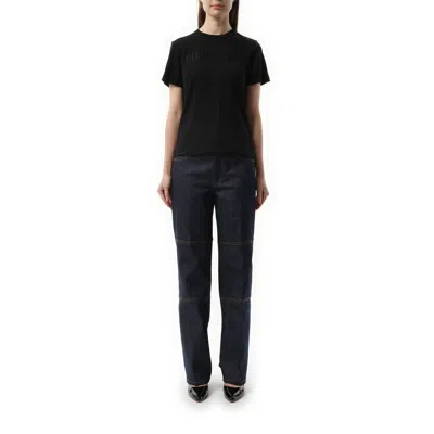 Helmut Lang Logo Embroidered Crew Neck Short Sleeve Top In Black
