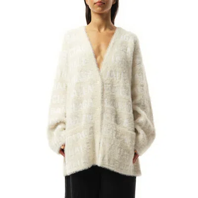 Balenciaga Wool Blend Jacquard Cardigan With V-neckline In Ivory