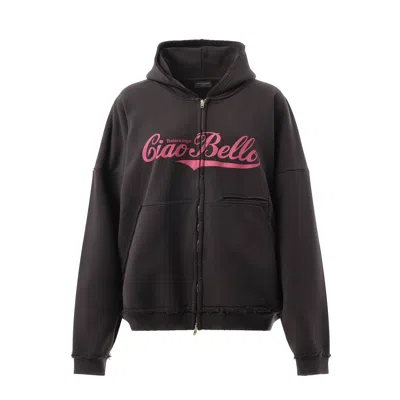 Balenciaga Hoodie With Zip And Hood 'hello Handsome In Washed Black
