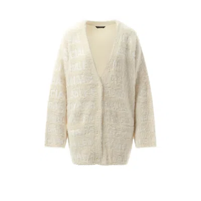Balenciaga Wool Blend Jacquard Cardigan With V-neckline In Ivory