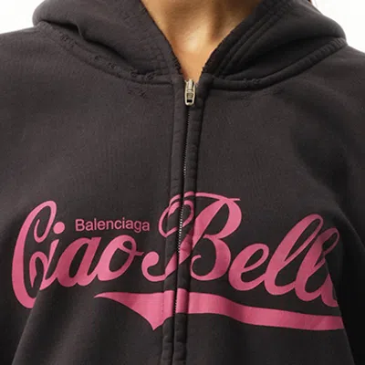 Balenciaga Hoodie With Zip And Hood 'hello Handsome In Washed Black