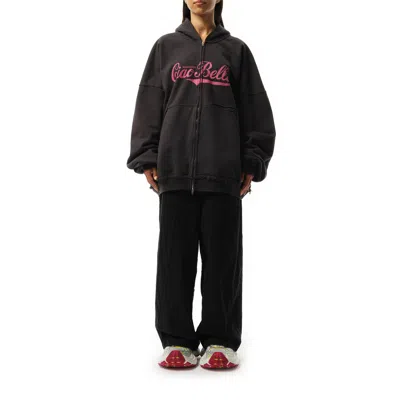 Balenciaga Hoodie With Zip And Hood 'hello Handsome In Washed Black
