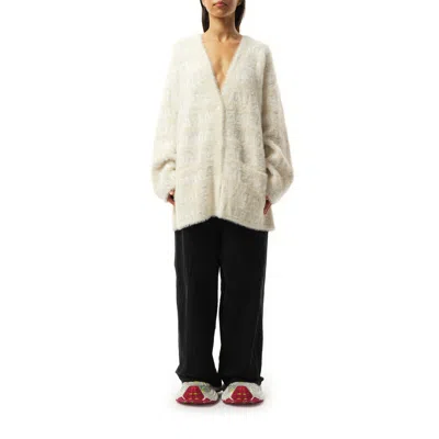 Balenciaga Wool Blend Jacquard Cardigan With V-neckline In Ivory