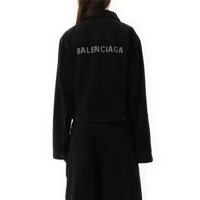 Balenciaga Denim Jacket With Chest And Lateral Pockets In Black