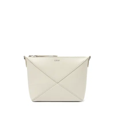 Loewe Puzzle Fold Leather Pouch Shoulder Bag In Sea Salt