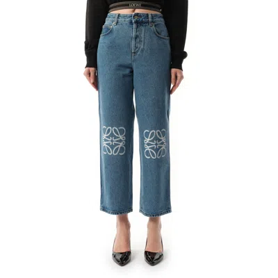 Loewe Anagram Cropped Jeans In Mid Blue