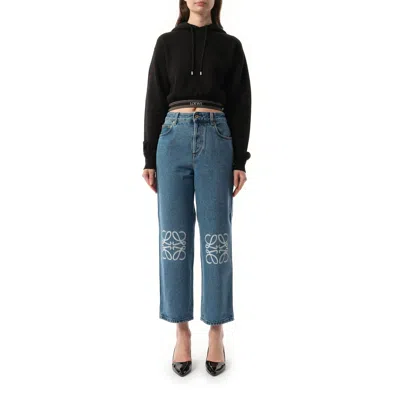 Loewe Anagram Cropped Jeans In Mid Blue