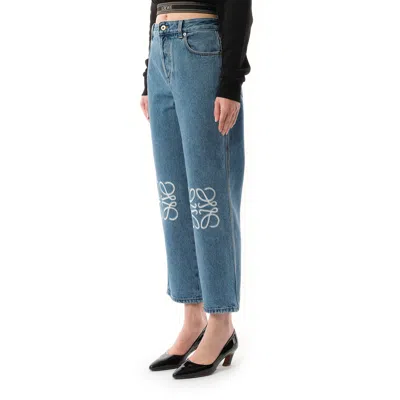 Loewe Anagram Cropped Jeans In Mid Blue