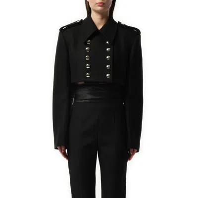 Khaite Leara Cropped Wool-blend Jacket In Black