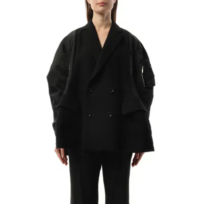 SACAI X WOMEN'S WOOL MELTON X NYLON TWILL QUILTED COAT 