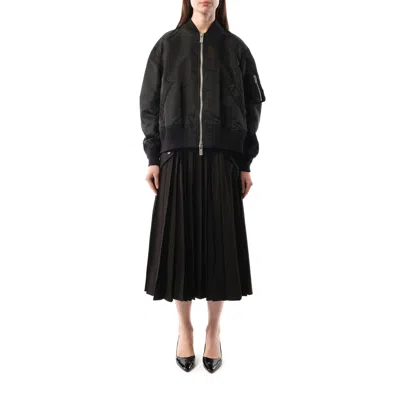 Sacai Mixed Media Bomber Jacket In Black