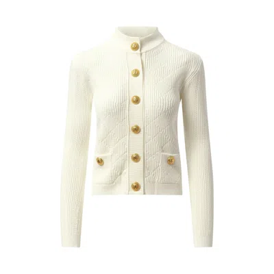 Balmain Women's Buttoned 2 Pockets Vichy Knit Cardigan In White
