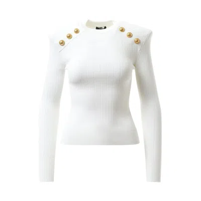 Balmain Women's 6 Btn Knit Pullover In White