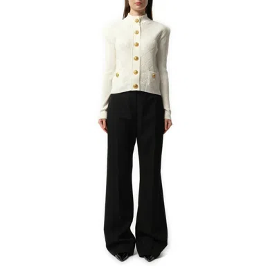 Balmain Women's Buttoned 2 Pockets Vichy Knit Cardigan In White
