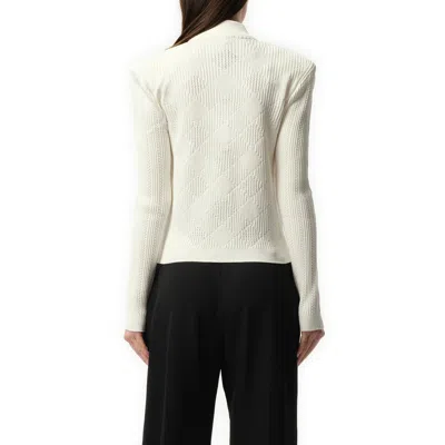Balmain Women's Buttoned 2 Pockets Vichy Knit Cardigan In White