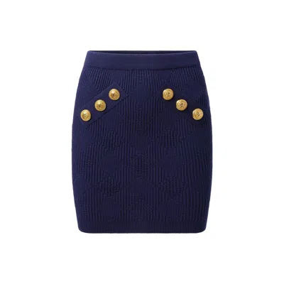 Balmain Blue Mini Skirt With Jewel Buttons In Midnight Blue