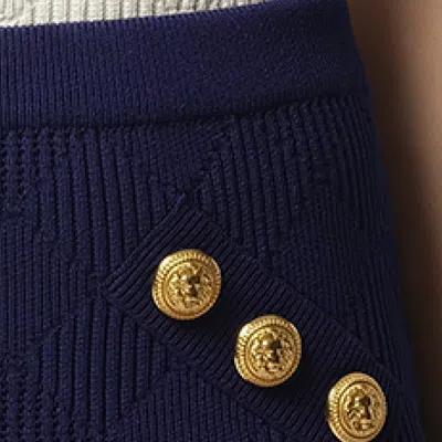 Balmain Blue Mini Skirt With Jewel Buttons In Midnight Blue