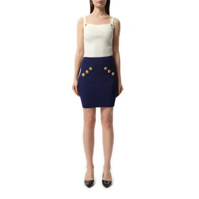 Balmain Blue Mini Skirt With Jewel Buttons In Midnight Blue