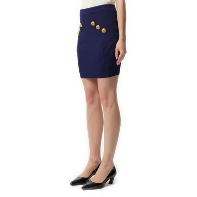 Balmain Blue Mini Skirt With Jewel Buttons In Midnight Blue