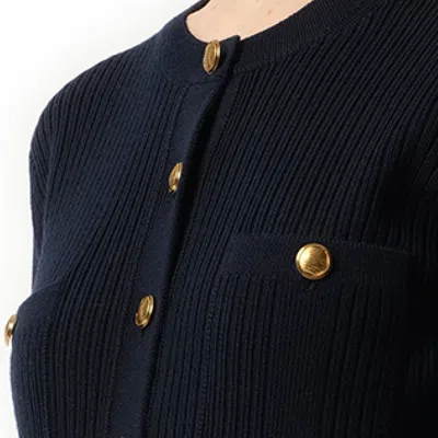 Chloé Cardigan Ajusté Utilitaire En Maille De Laine Femme Bleu Taille S 81% Laine, 19% Viscose In Navy