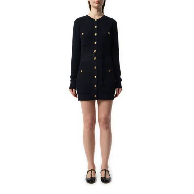 Chloé Cardigan Ajusté Utilitaire En Maille De Laine Femme Bleu Taille S 81% Laine, 19% Viscose In Navy