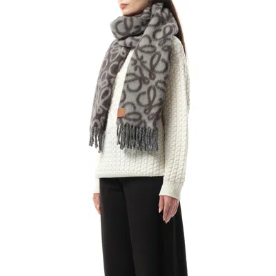 Loewe Women's Textured Anagram Scarf In Black/grey