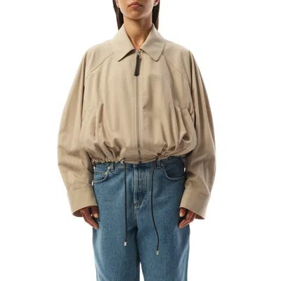 Loewe Cropped Zip Up Drawstring Balloon Jacket In Beige
