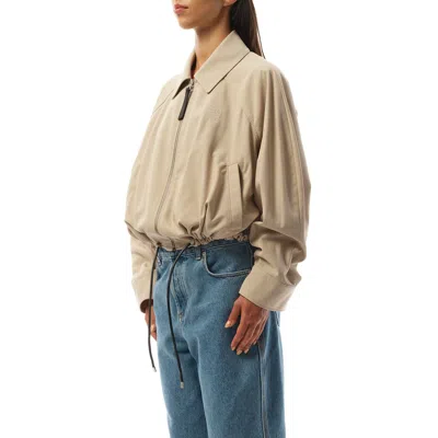 Loewe Cropped Zip Up Drawstring Balloon Jacket In Beige