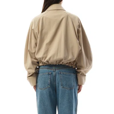 Loewe Cropped Zip Up Drawstring Balloon Jacket In Beige