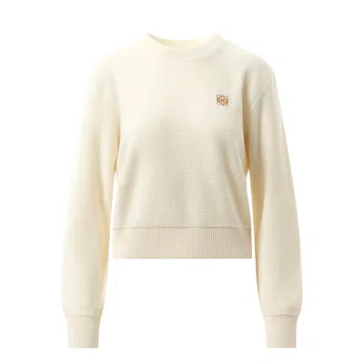 Loewe Womens Anagram-embroidered Cropped Wool-blend Jumper Ecru In Ecru