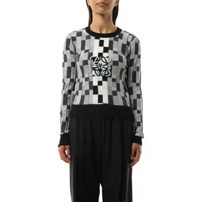 Loewe Womens  Anagram-embroidered Knitted Cotton Jumper In Grey/light Grey