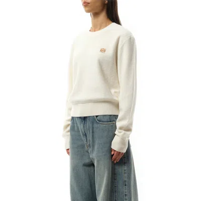 Loewe Womens Anagram-embroidered Cropped Wool-blend Jumper Ecru In Ecru