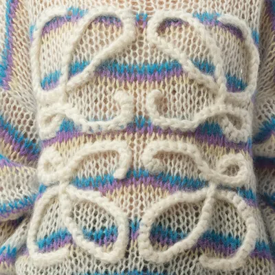 Loewe Anagram Embroidered Striped Mohair-blend Sweater In White/multicolor