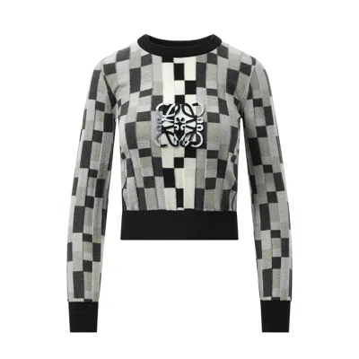 Loewe Womens  Anagram-embroidered Knitted Cotton Jumper In Grey/light Grey