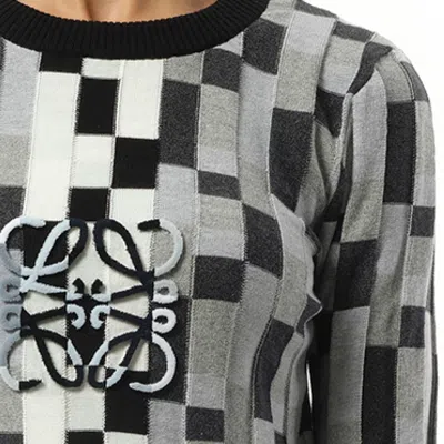 Loewe Womens  Anagram-embroidered Knitted Cotton Jumper In Grey/light Grey