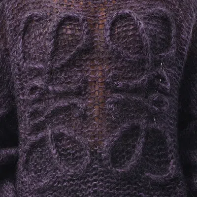 Loewe Anagram Embroidered Cable-knit Mohair-blend Sweater In Black/purple