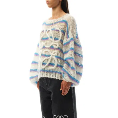 Loewe Anagram Embroidered Striped Mohair-blend Sweater In White/multicolor
