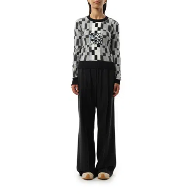 Loewe Womens  Anagram-embroidered Knitted Cotton Jumper In Grey/light Grey
