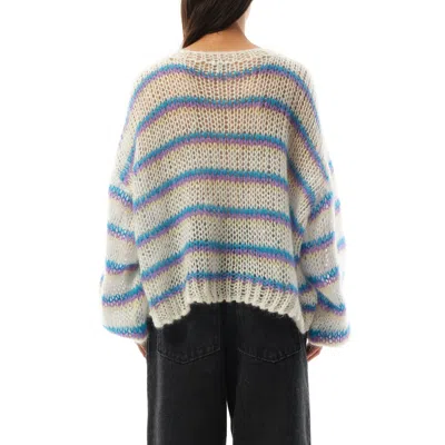 Loewe Anagram Embroidered Striped Mohair-blend Sweater In White/multicolor