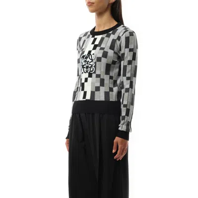 Loewe Womens  Anagram-embroidered Knitted Cotton Jumper In Grey/light Grey