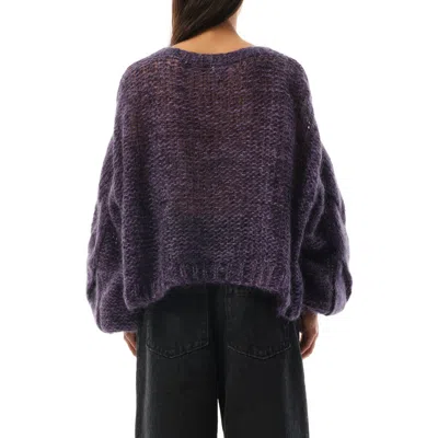 Loewe Anagram Embroidered Cable-knit Mohair-blend Sweater In Black/purple