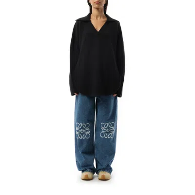 Loewe V-neck Long-sleeved Sweater In Black