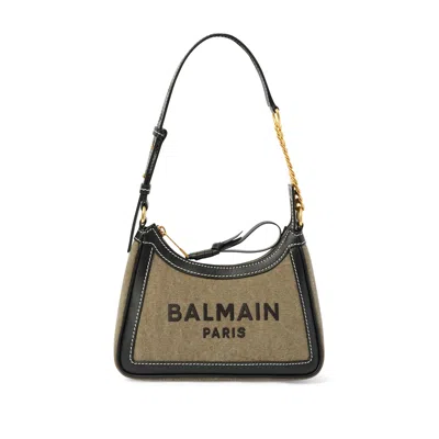 Balmain Lettering Detail Shoulder Bag In Khaki/black