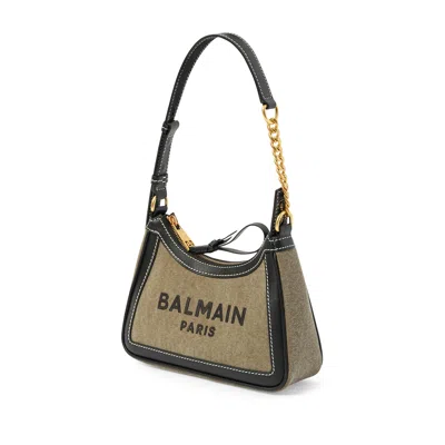 Balmain Lettering Detail Shoulder Bag In Khaki/black