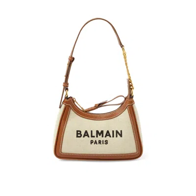 Balmain Women's B-army Shoulder Canvas Bag In Natural/brown